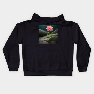 Pink Alpine Flower Growing Out of the Rocks Kids Hoodie